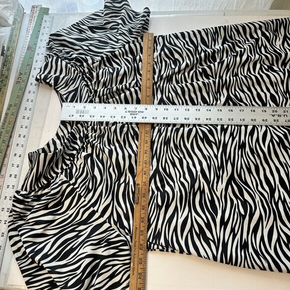 Zebra Print Womens Midi Dress V Neck Short Sleeve MuMu Housedress Loungewear - Picture 4 of 9